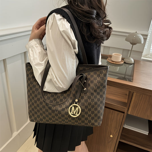 Sac à Main Femme Élégant en Cuir Synthétique à Motif Géométrique – Bandoulière Chaîne Dorée et Logo « M », Grande Capacité avec Multiples Compartiments, Fermeture Éclair, Convertible en Sac à Épaule pour Usage Quotidien, Accessoire Haut de Gamme