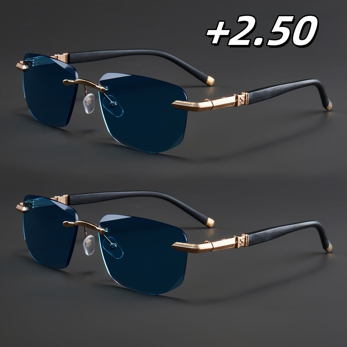 Two Pairs, Bundled Set, Stylish, Men'S, Exquisite, Luxurious, Rimless, Beveled Edge, Reading Glasses, Metal Frame, Options: 100, 150, 200, 250, 300, 350, And 400 Degrees, Without Battery, Christmas Gifts