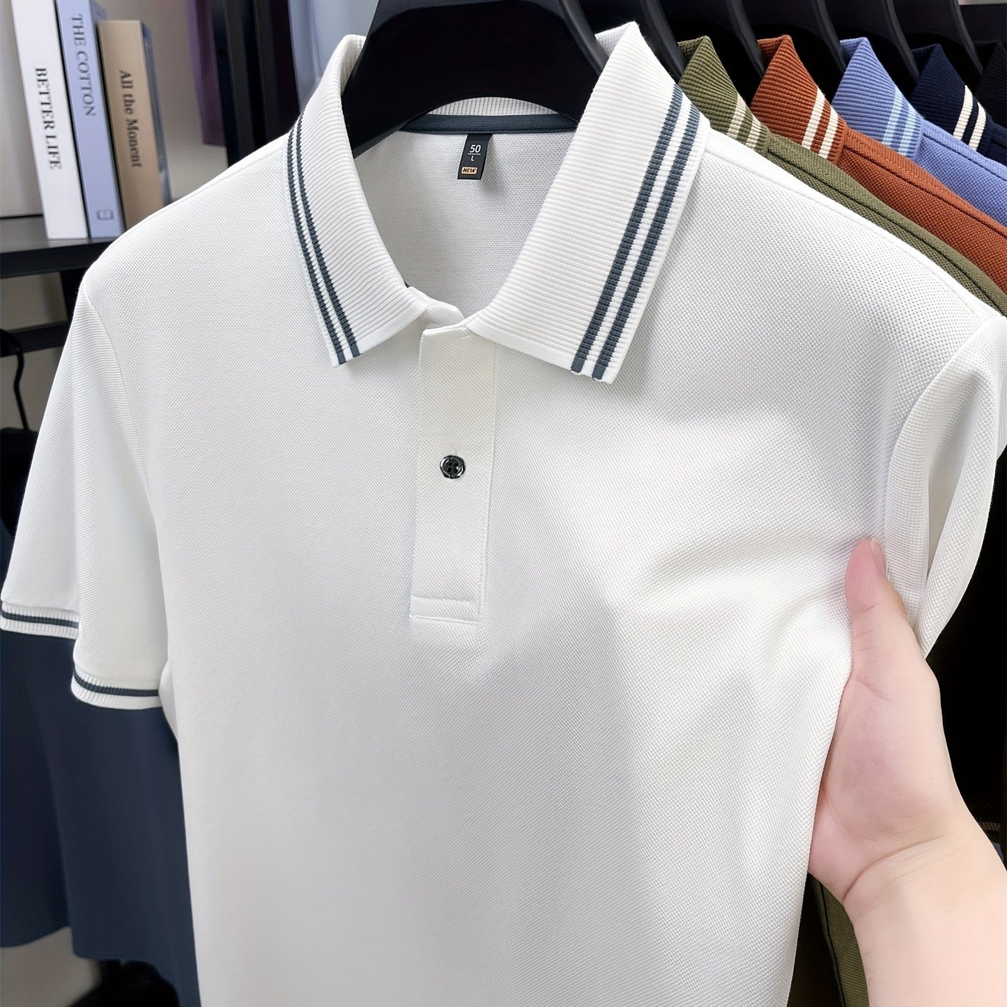 Men's Shirt - Lightweight Breathable Summer Business casual Button-Front Placket, Minimalist White Office & Everyday Shirt for Formal Leisure Wear - Model 1190, Versatile Clothing, Short Sleeves, Smooth Texture, Prof