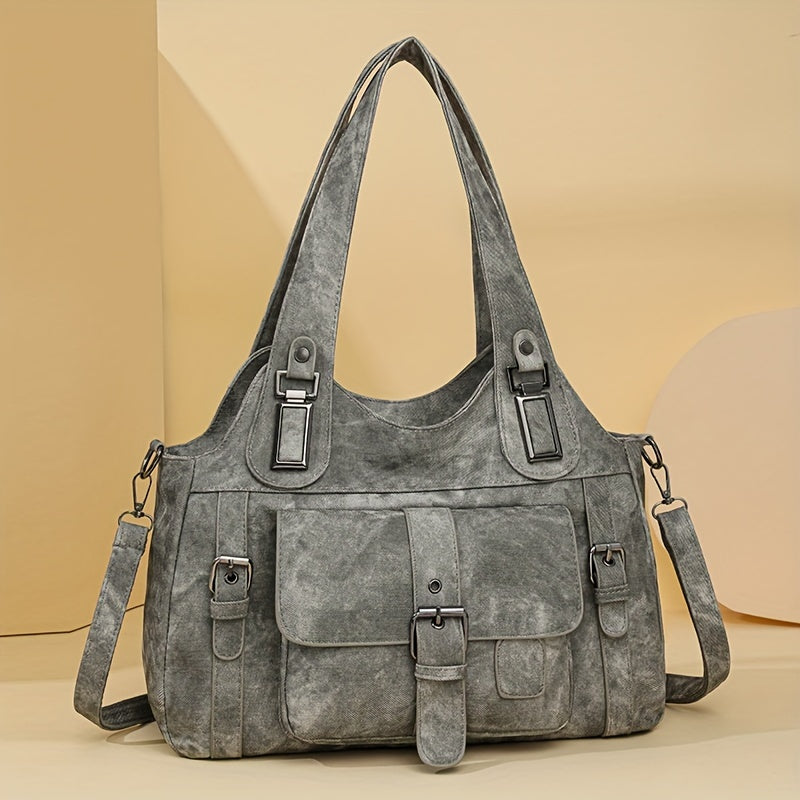 Sac Cabas Femme Rétro Taole en Synthétique avec Bandoulière Amovible – Quincaillerie Dorée et Fermeture Éclair, Couleurs : Gris / Beige / Marron / Noir – Sac Vintage pour Travail et Voyages, Sac Synthétique Durable