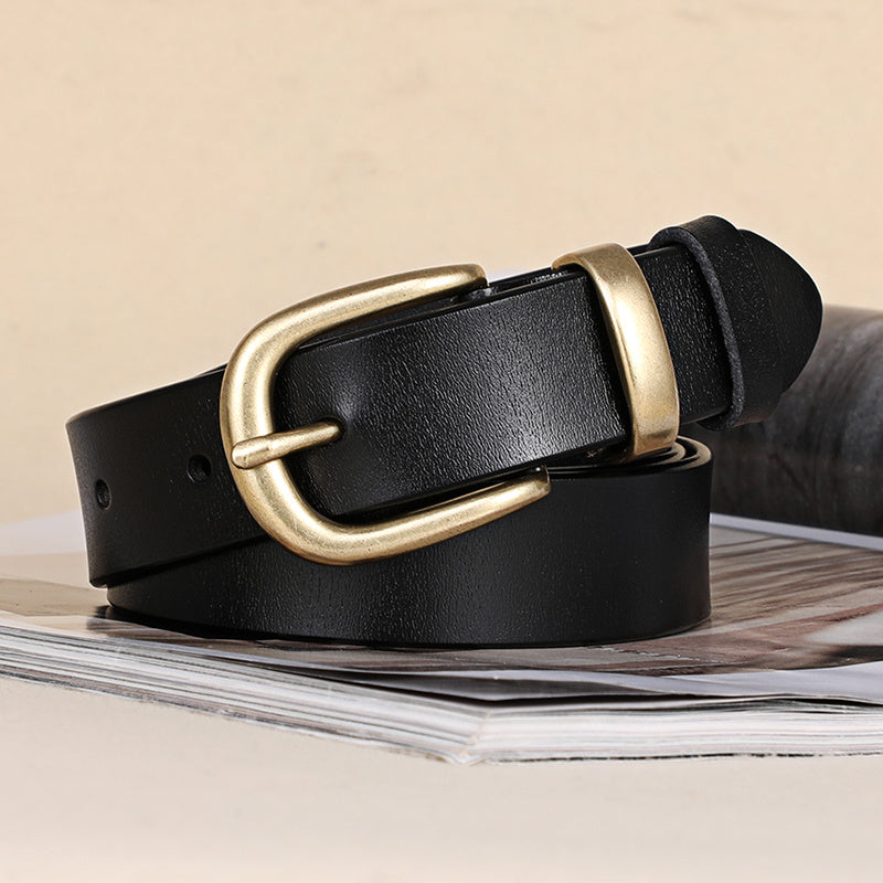 Ceinture à double couche en cuir pour femmes – Boucle bouton stylée, bande de taille polyvalente et décontractée pour tenues casual