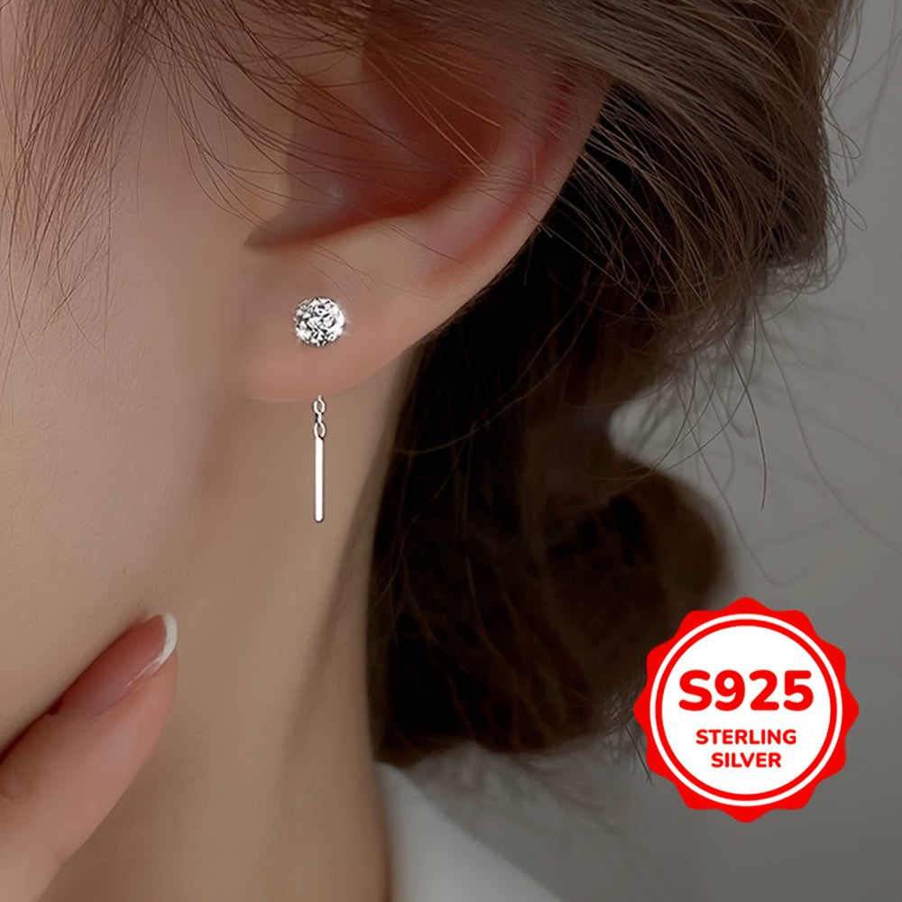 1 paire de boucles d’oreilles, argent sterling S925, plaqué argent ultra-brillant avec zirconia synthétique et zirconia cubique synthétique en forme de boule
