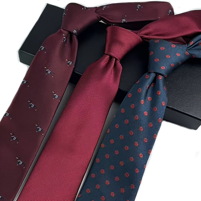 3pcs Set Cravates Hommes – Rayures Animales et Géométriques, Polyester, Cadeau Mariage & Bureau