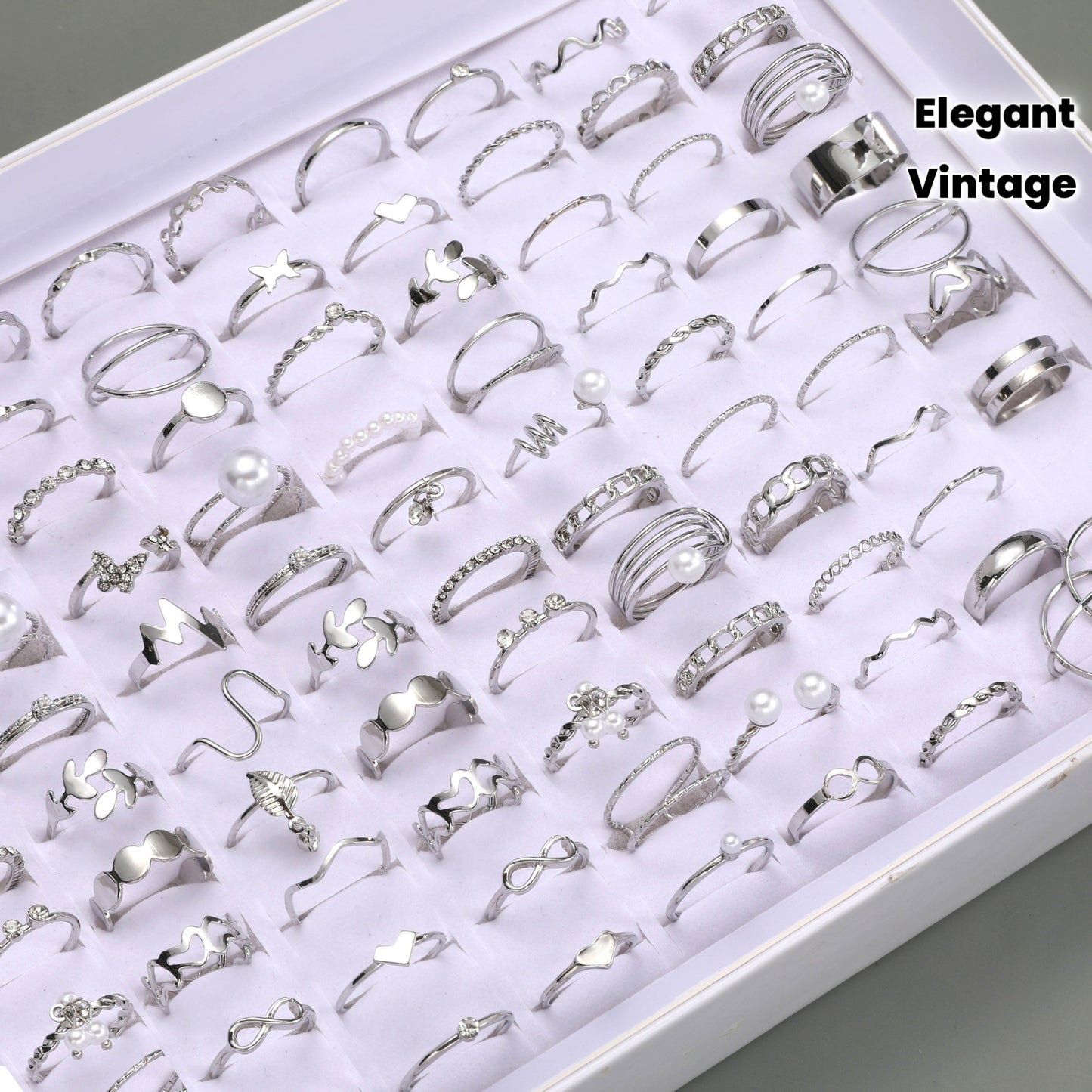 64pcs Fashion Gothic Style Silvery Hollow Stacking Ring Set for Women, Daily Wear Jewelry Accessories, No Box Included