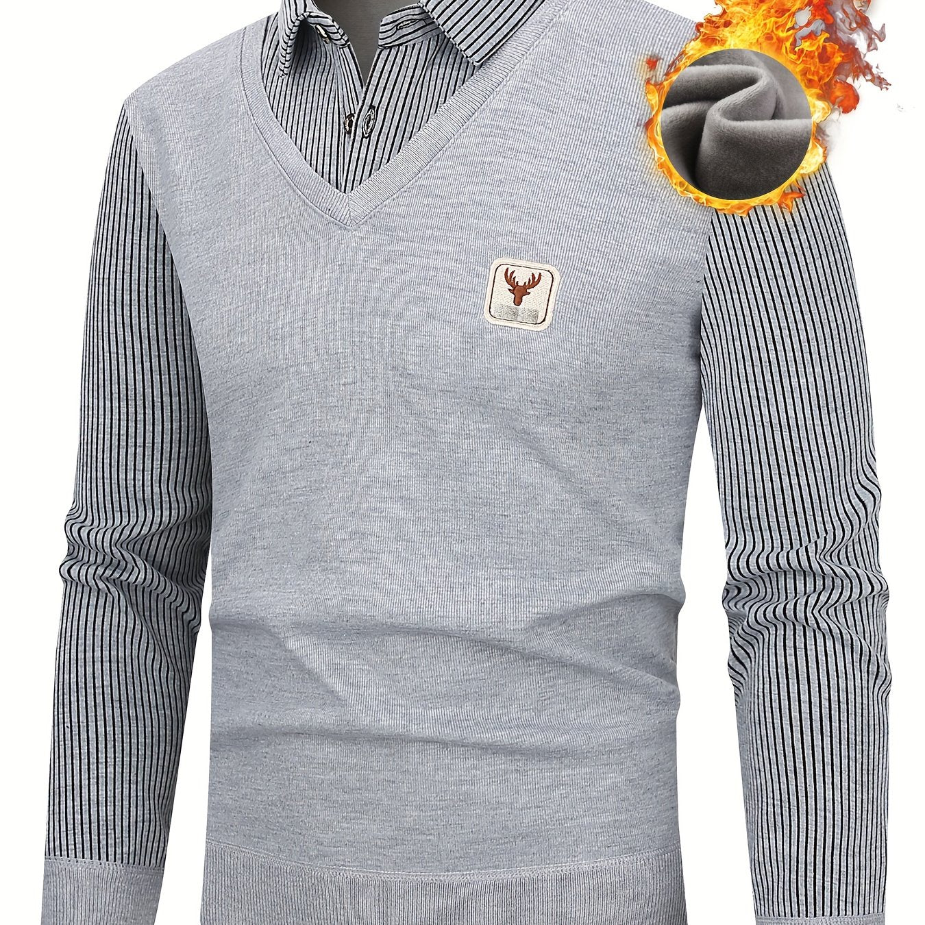 Men'S Elegant Striped Knit Sweater with Button Collar - Warm Long Sleeve Pullover for Golf, Running, Hiking & Outdoor Activities - Perfect for Casual Wear, Parties, and Special Occasions, Golf Apparel | Button Collar Sweater