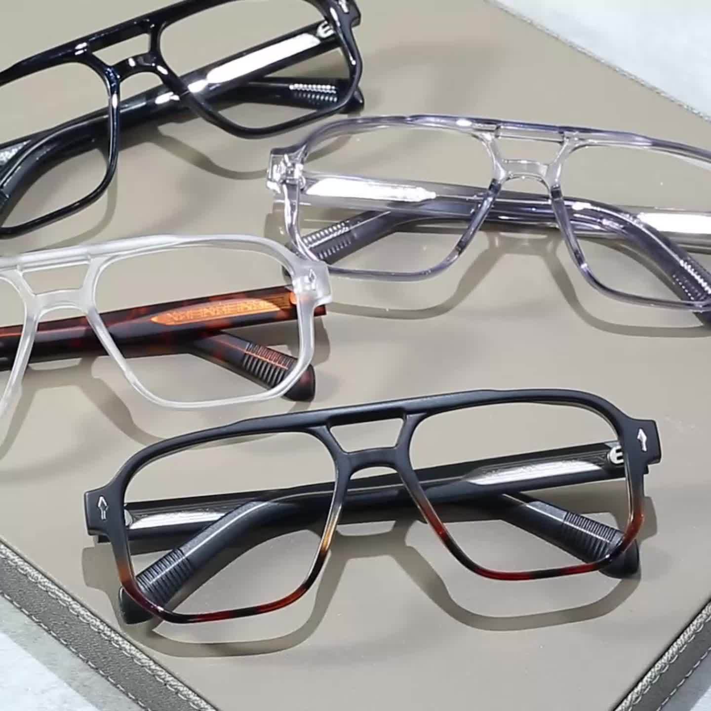 Vintage-Inspired Double Beam Pilot Glasses for Men - Stylish Blue & Black Rectangular Frames with PC Lenses, Lightweight TR90 Material, Includes Protective Case - Perfect for Casual Wear