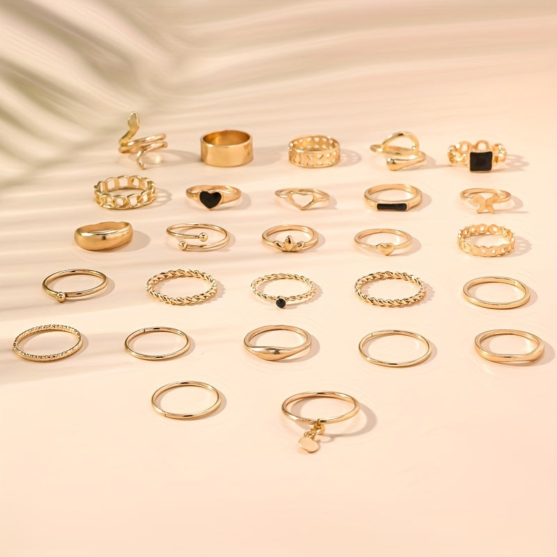 50pcs Fashionable Elegant Trendy Vacation Style Melange Color Women's Ring Set with Star, Moon, Square, and Heart Designs, Suitable for Daily Wear, Vacation, Party, Wedding, Festival, Date, and Layering, Perfect Gift for Fami