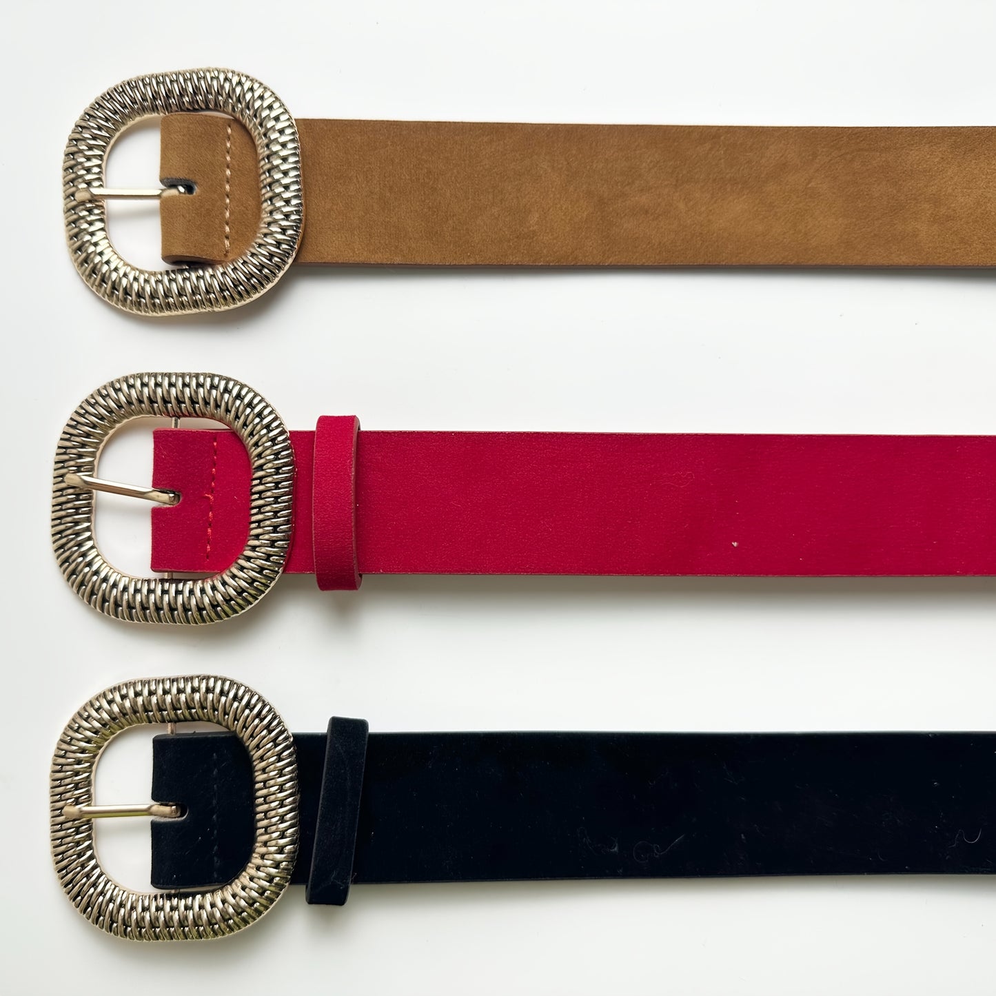 1 lot de 3 ceintures rétro simples et polyvalentes pour femmes – Idéales pour le travail, les sorties ou les passionnées de style, ensemble tendance en PU et suède