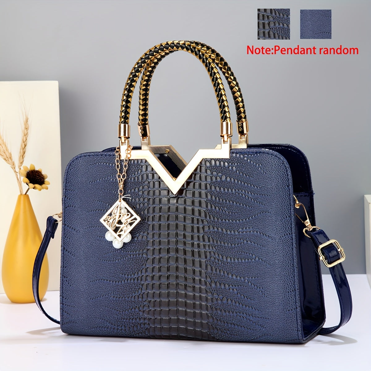Sac à Main Princesse Nouveau à Motif Croco – Design Haut de Gamme, Portefeuille Élégant avec Décoration Métallique en V, Grande Capacité, Détails Charms Raffinés, Bandoulières Ajustables