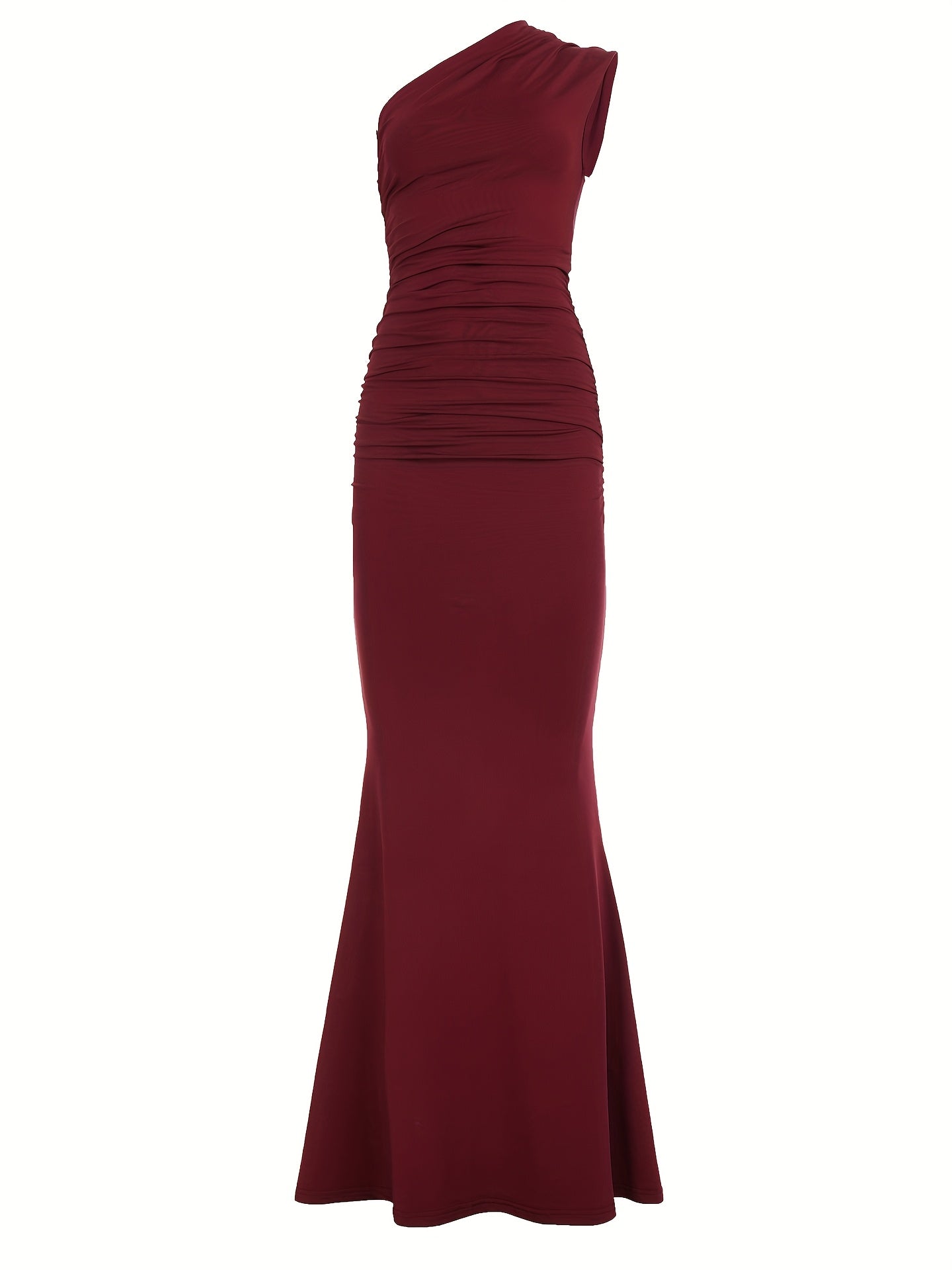 Robe Sirène/Bodycon Bordeaux/Rouge Foncé — Bretelle Unique, Robe Longue, Parfaite pour Invitées de Mariage, Prom et Soirées, Lavable en Machine, Tenue Élégante Formelle pour Galas et Occasions Spéciales