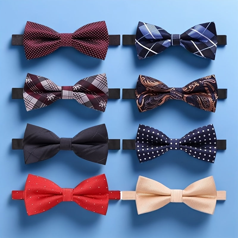 Lot de 8 Nœuds Papillon Homme – Motifs Variés, Ajustables, Mariage & Bureau