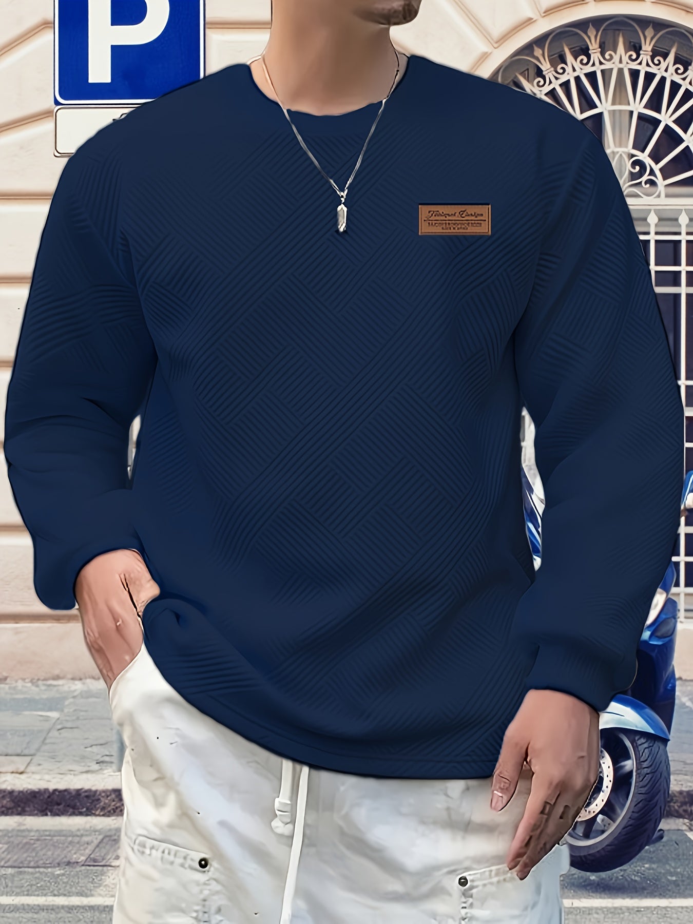 Christmas Men's Gift, Men's Fashion Sweatshirt, Heavyweight Jacquard Crewneck Long Sleeve, Spring/Autumn Casual Comfortable Top for Daily Outings