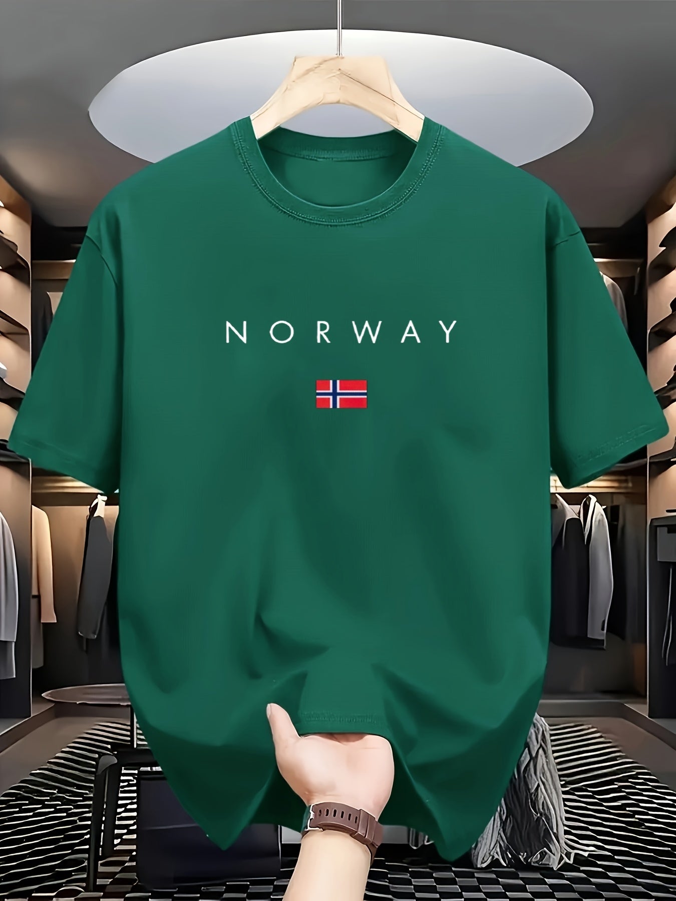 Men'S 100% Casual T-Shirt with Norway Graphic Print, Casual& Sporty, Crew Neck, Summer Fashion Round Neck Tee, for Daily& Weekend Casual Wear, Weekend Attire, Daily Outfit, Sporty Design, Minimalist Style, Lightweight Tee, Br