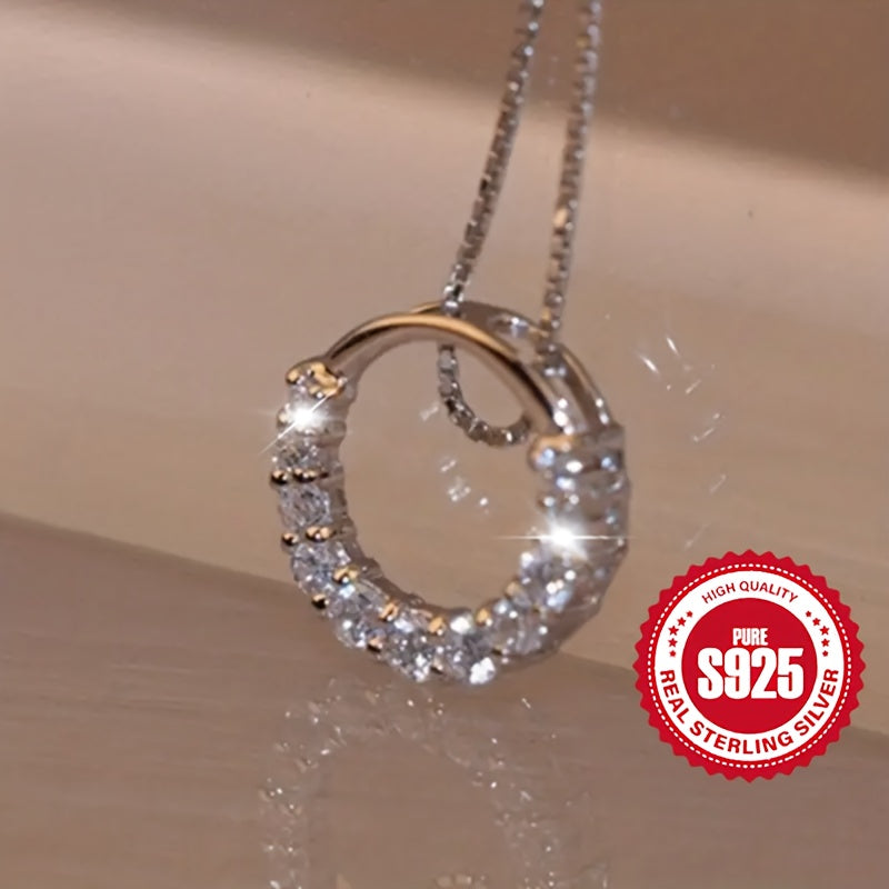 Collier pendentif cercle en argent S925, zirconia synthétique scintillant, 4 g, hypoallergénique, design minimaliste et élégant, parfait pour un usage quotidien ou comme cadeau