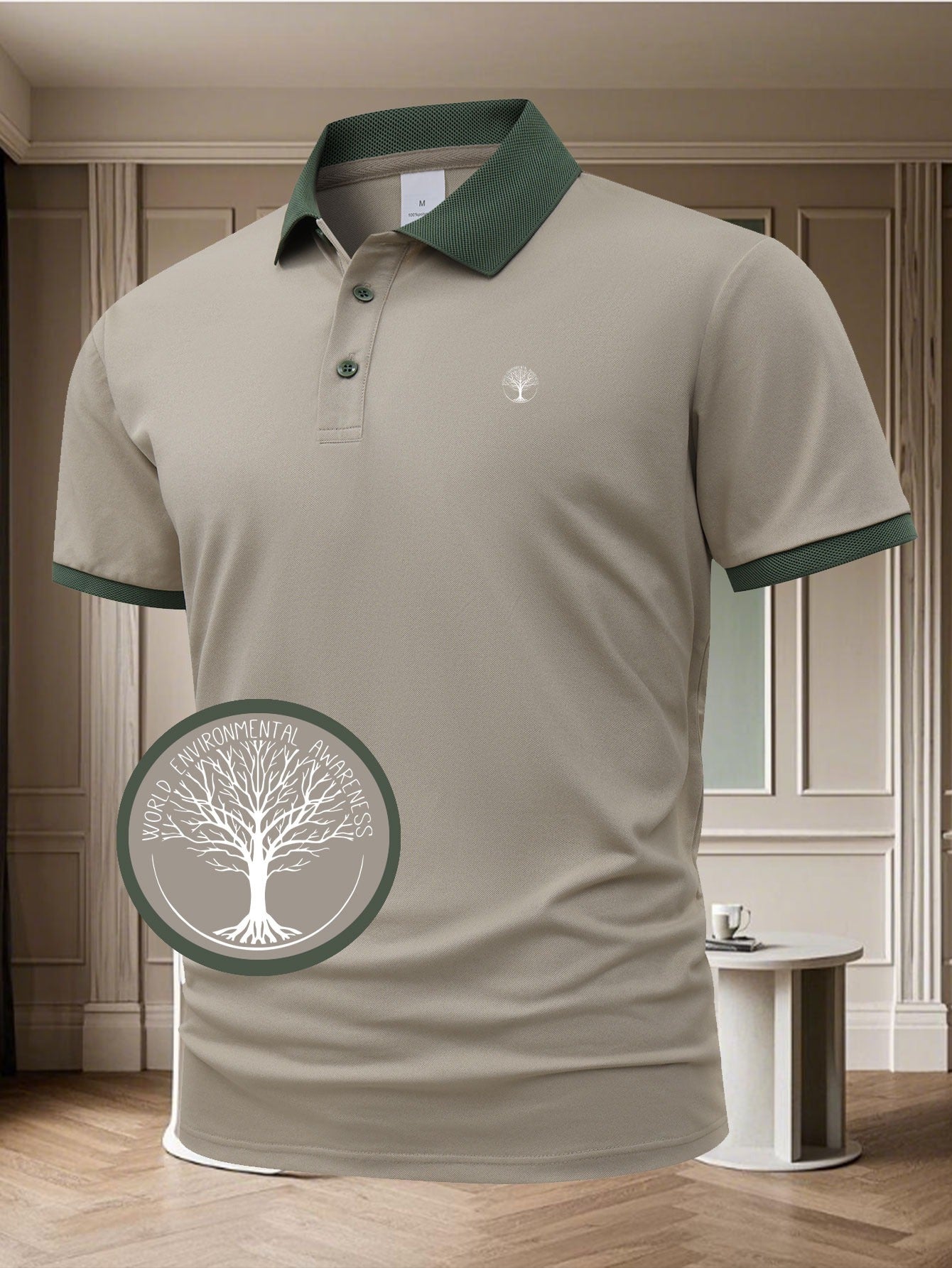 Men'S Short Sleeve Polo Shirt with Color Block Collar, Quick-Dry Casual Golf Shirt, Classic Fit Business Work Polyester T-Shirt