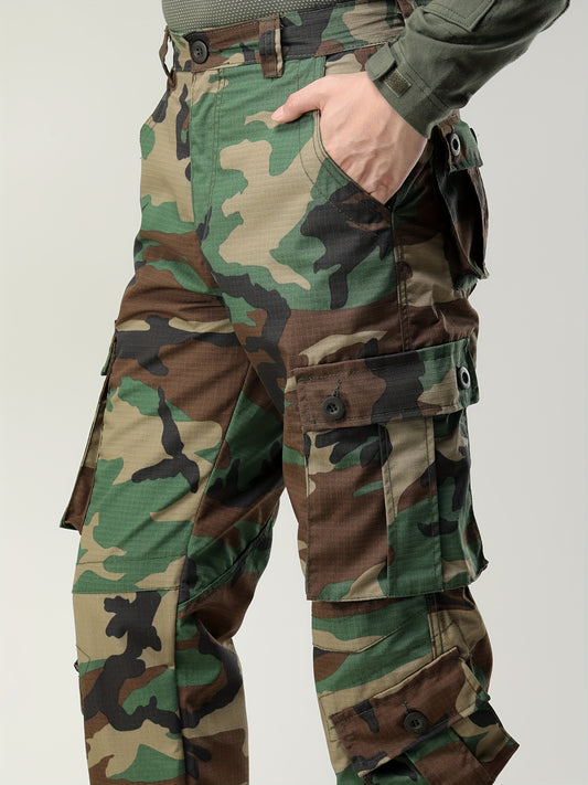 Pantalons Travail Homme – Cargo Tactiques, Multipoches, Anti-Rayures, Loose Fit, Outdoor, Marron/Vert/Noir