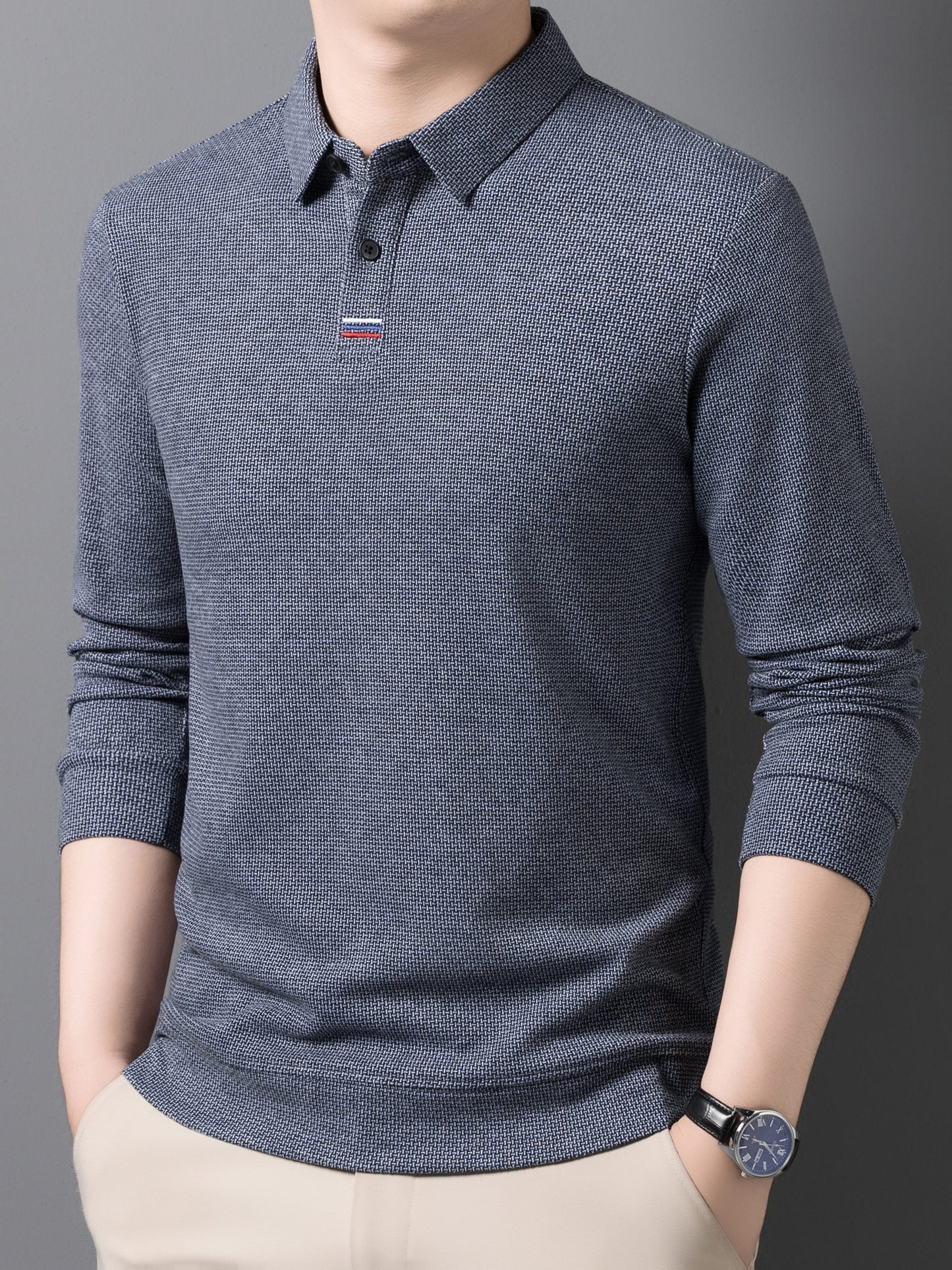 Men's Winter Warm Shirt Solid Color Collar Long Sleeve Button-Front Placket Classic Regular Fit Suitable for Golf, Equestrian & Outdoor Activities - Casual Button- Shirt