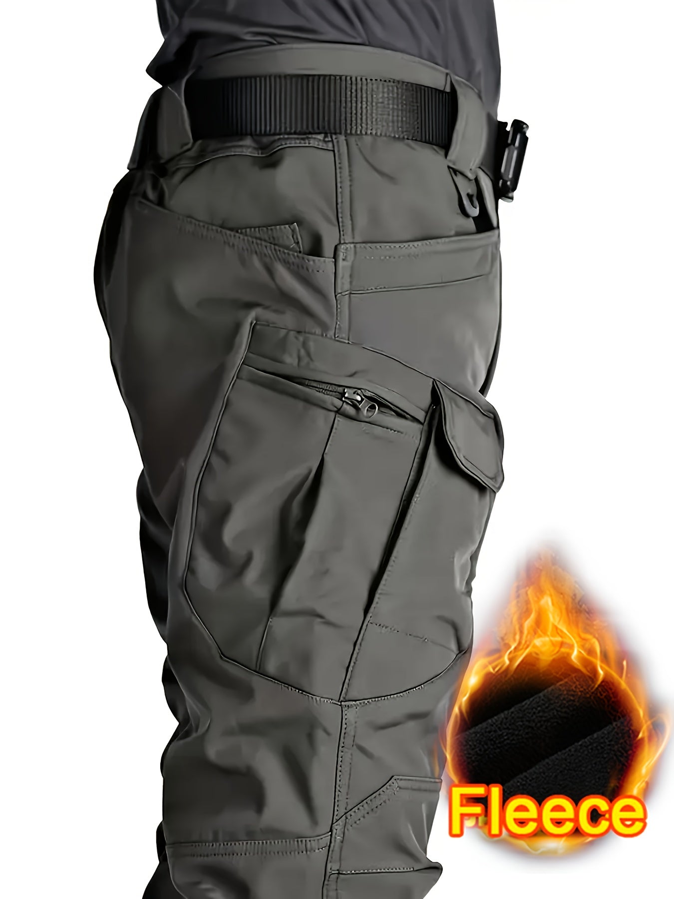 Pantalon cargo tactique en polaire pour homme – multi-poches, couleur unie, coupe-vent, tissu micro-extensible 295 g, idéal activités outdoor, randonnée et usage quotidien (sans ceinture)