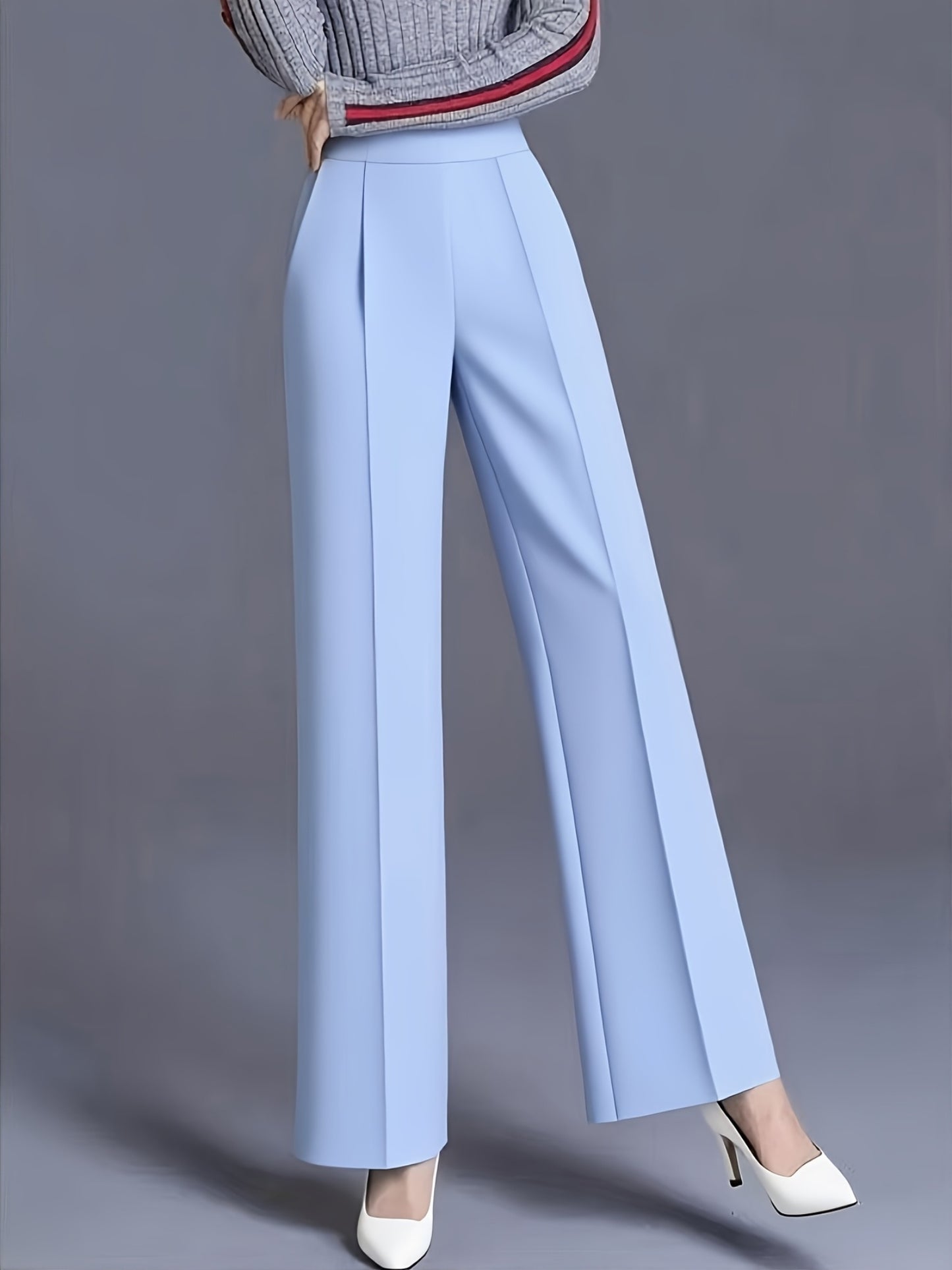 Pantalon Femme Grande Taille Élégant – Taille Haute, Jambe Large, Couleur Unie Rose et Bleu Marine