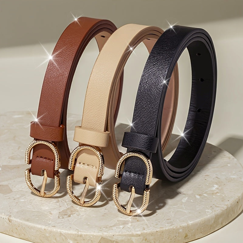 Lot de 3 ceintures en PU pour femme avec boucle en alliage, style preppy décontracté, sans lavage
