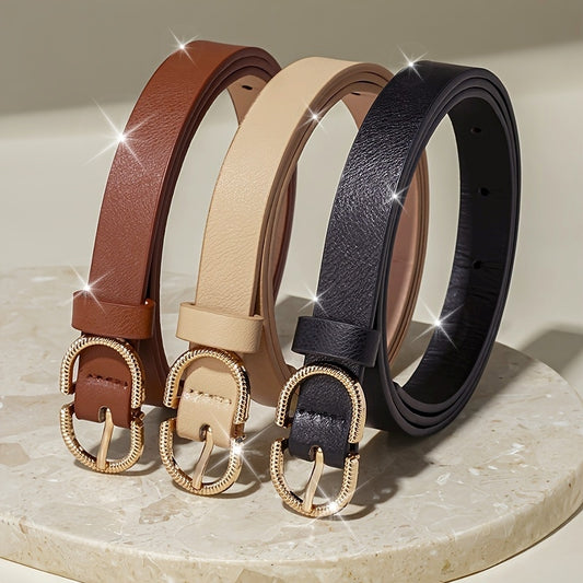 Lot de 3 ceintures en PU pour femme avec boucle en alliage, style preppy décontracté, sans lavage