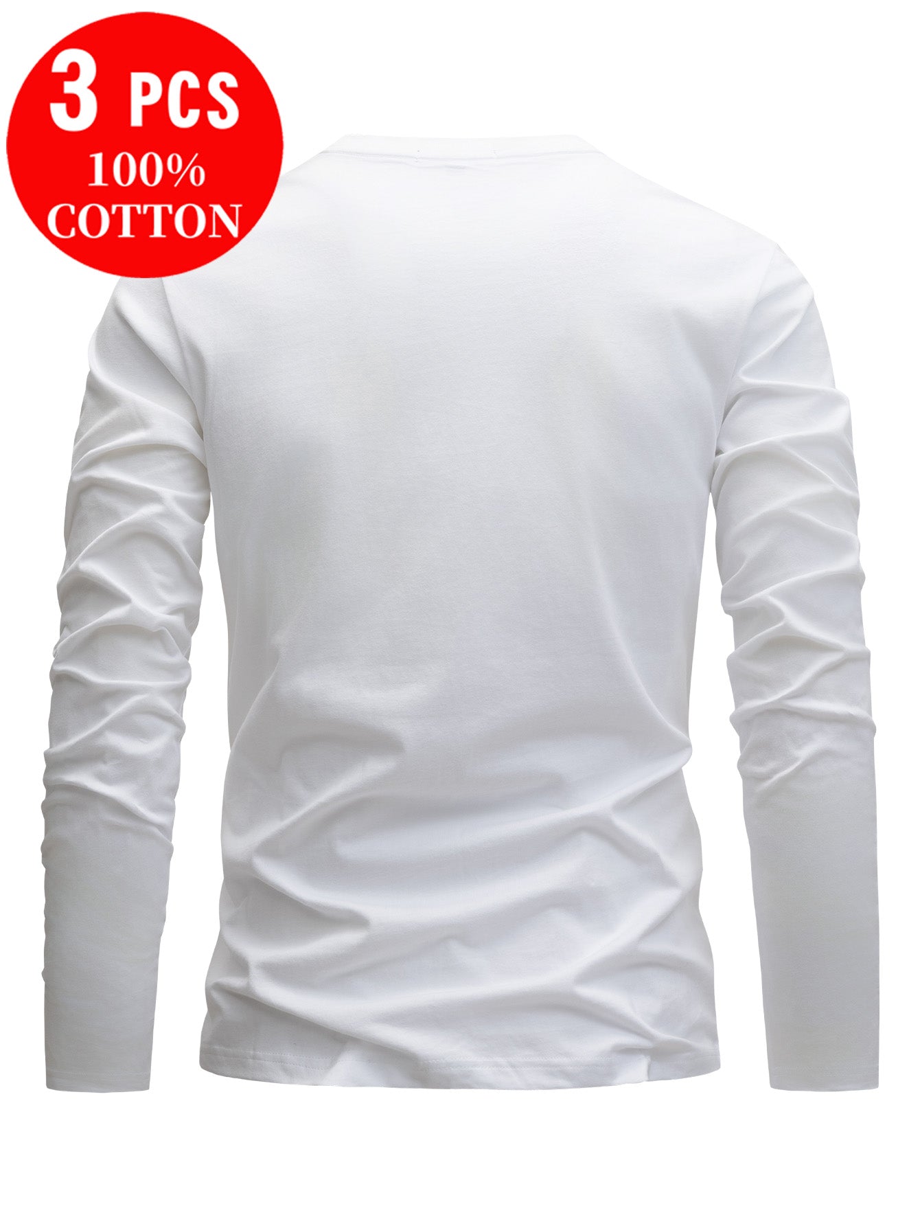 3-Pack 100% Cotton T-Shirts, Men's Round Neck Spring/Autumn New Minimalist Long Sleeve Casual Tees for Daily Wear and Outdoor Activities