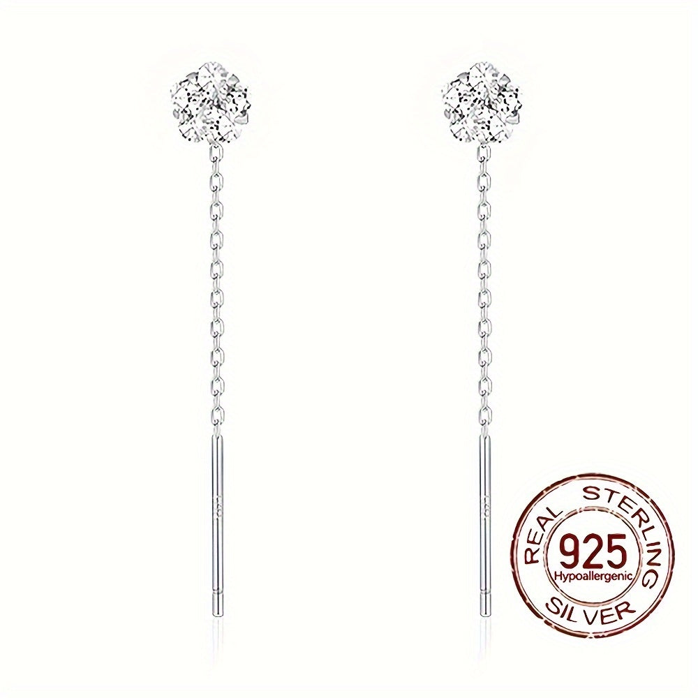 0,6 g S925 argent pur hypoallergénique brillant zircon synthétique combiné avec zircon cubique pendentif longue chaîne fil élégant minimaliste boucle d'oreille piercing