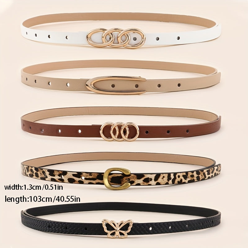 Lot de 5 ceintures fines pour femmes – Mode minimaliste, polyvalentes, ceintures stylées à imprimé léopard