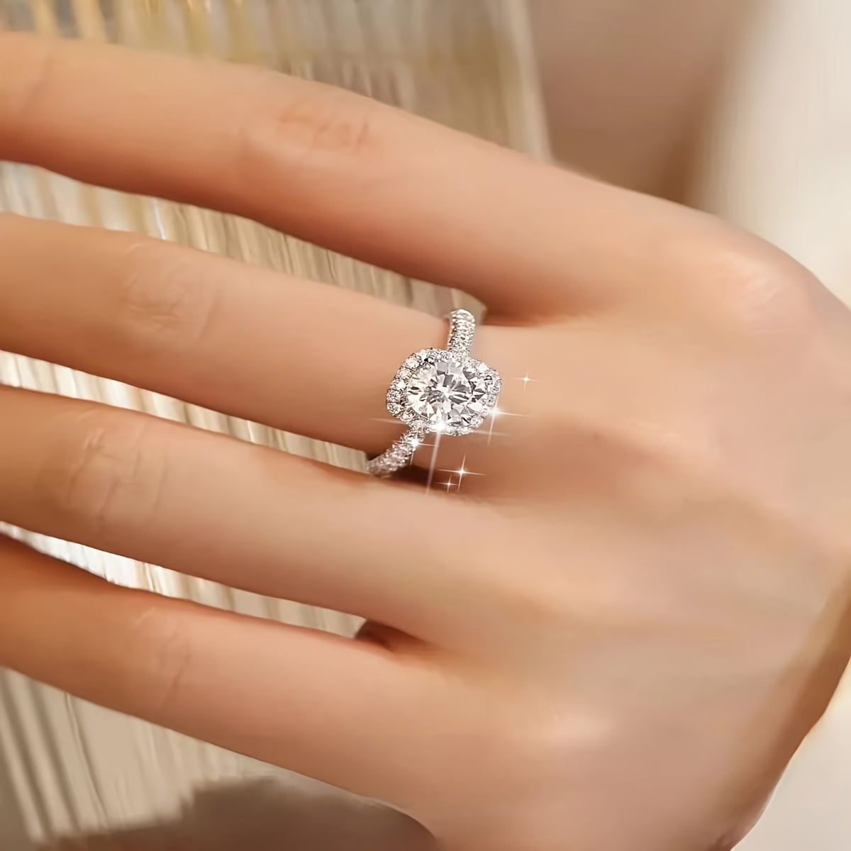 1pc Elegant Adjustable Square Synthetic Cubic Zirconia Engagement Ring, Unisex Copper Band, July Birthstone, Ideal for Weddings & Parties, Valentine'S Day Gift, All-Season Jewelry