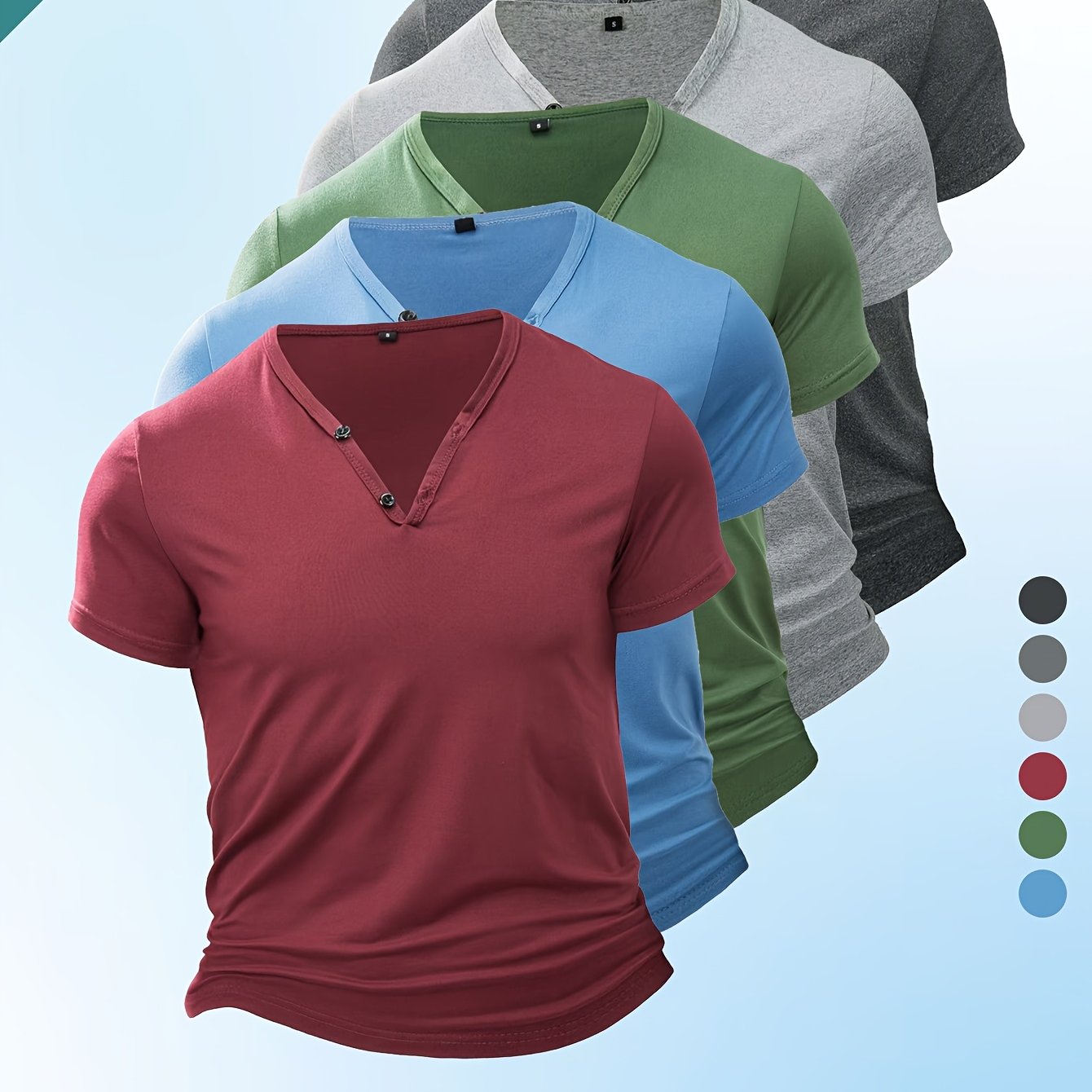 Lot de 5 Henley V-Neck Légers & Respirants Homme – Séchage Rapide