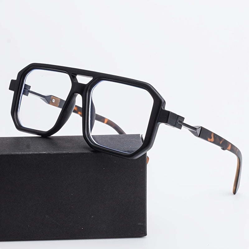 Coolyiyou Fashion Retro clear Double Bridges Square Glasses for men women Flat Light glasses fashion glasses, Ideal Choice for Protect against blue light from computers and electronic devices, Gifts with Case, Cloth