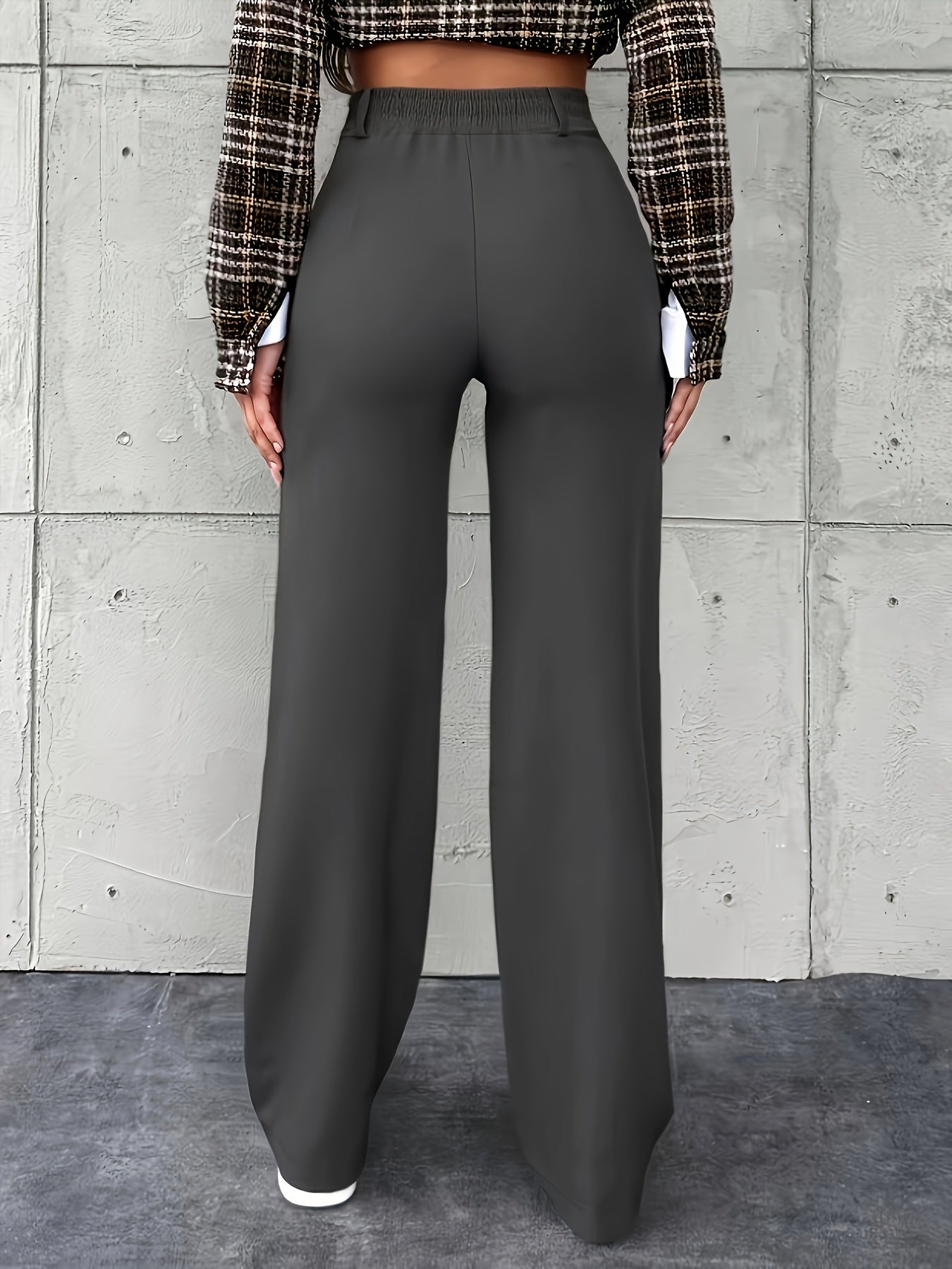 Pantalon Femme Élégant Taille Haute – Jambe Large avec Boutons