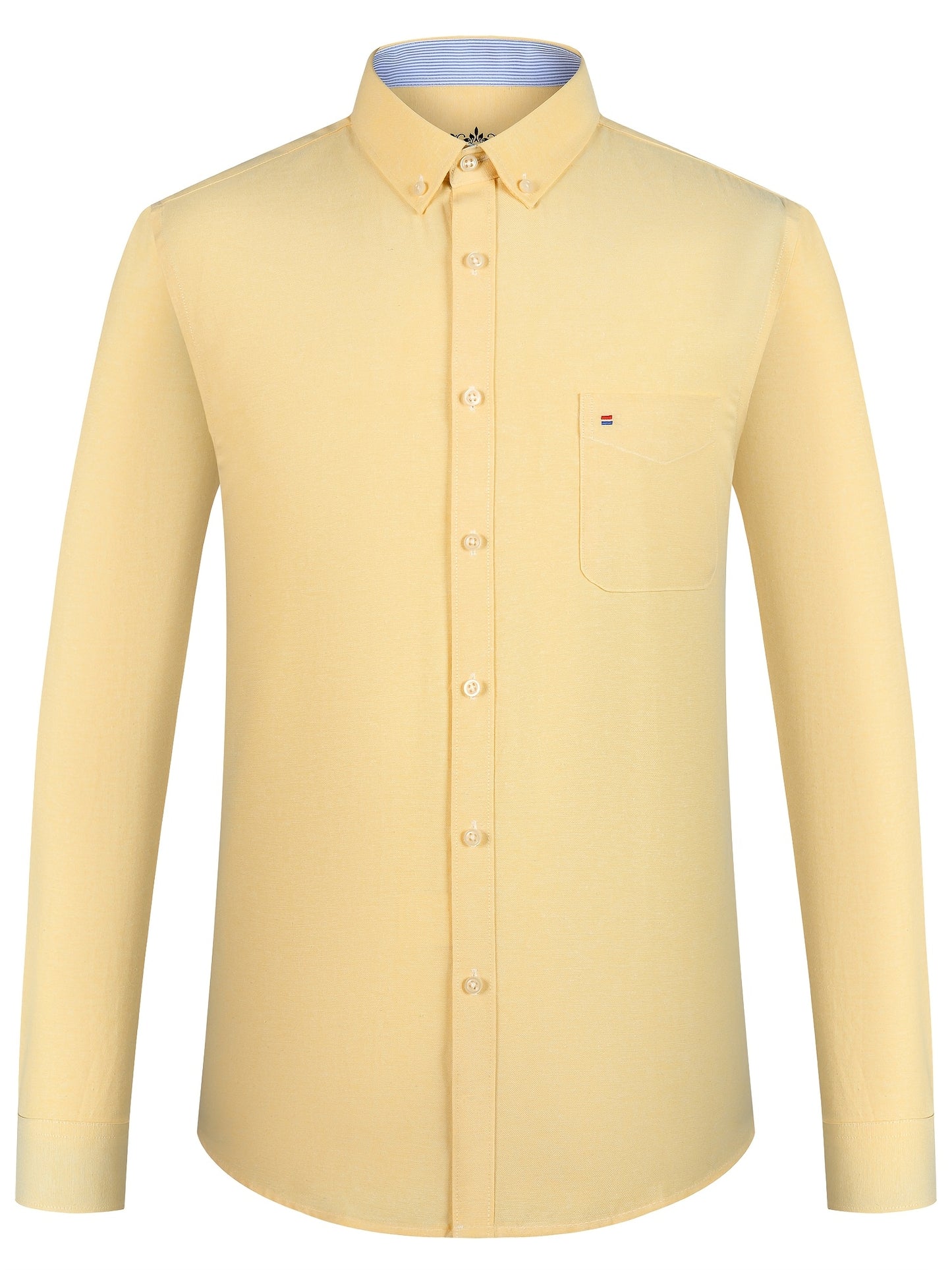 Men'S Cotton Blend Dress Shirt, Casual Lapel Collar, Non-Stretch Solid Color, Regular Long Sleeve, Embroidered Single Breasted Placket, Regular Fit, for Spring/Fall - Woven Oxford Fabric