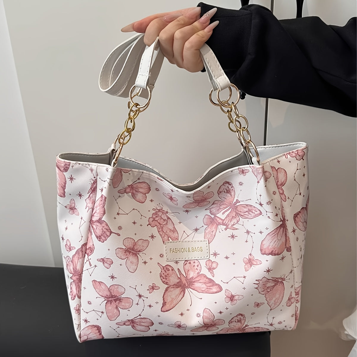 Sac Cabas en Toile Chic à Motif Floral et Papillon pour Femmes – Grande Capacité, Fermeture Éclair, Idéal pour Usage Quotidien et Déplacements – Cadeau Stylé pour Elle