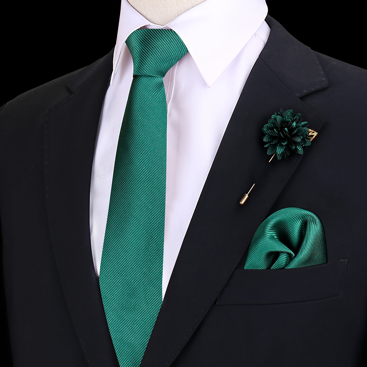 Lot de 3 Accessoires Homme – Cravate, Pochette & Broche Classiques