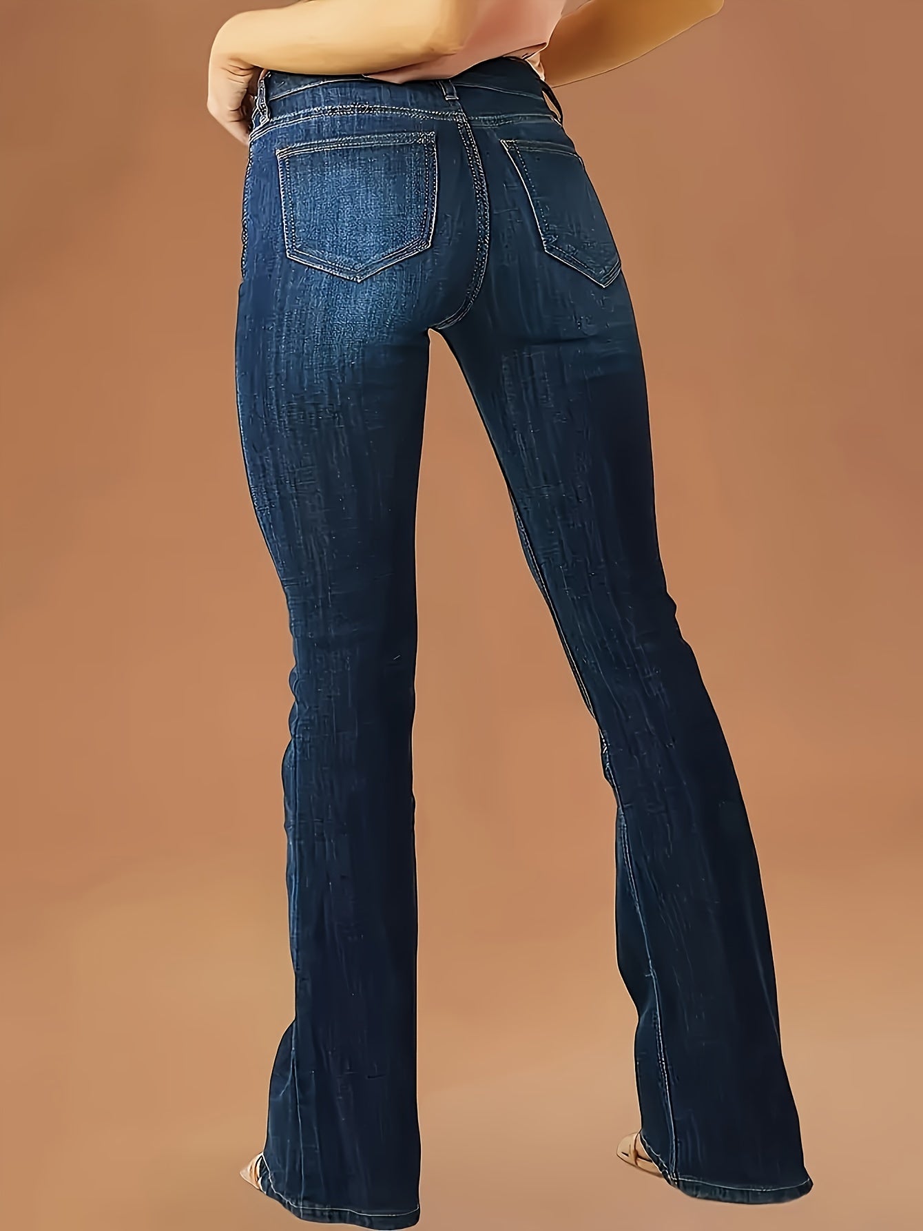 Jean évasé stretch pour femme - Pantalon élégant à jambes pattes d'éléphant en tissu opaque