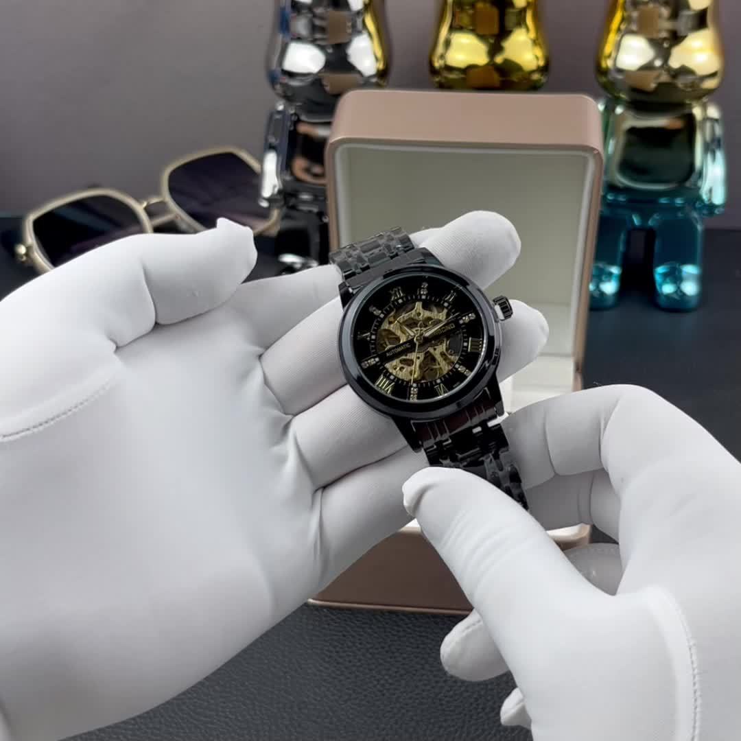 Stylish Men'S Fashion Casual Hollow Out Movement Mechanical Watch Waterproof Luminous Automatic Mechanical Watch, Without Battery