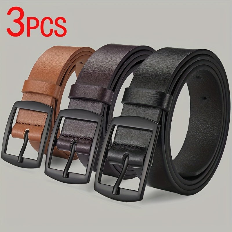 Lot de 3 Ceintures Homme FLAGIA – Boucle Carrée Métallique, Ceintures Designer Décontractées pour Jeans, 3 Couleurs (Marron Clair/Noir/Marron Foncé), Cuir Synthétique de Haute Qualité, Polyvalentes pour Usage Quotidien et Tenues Formelles