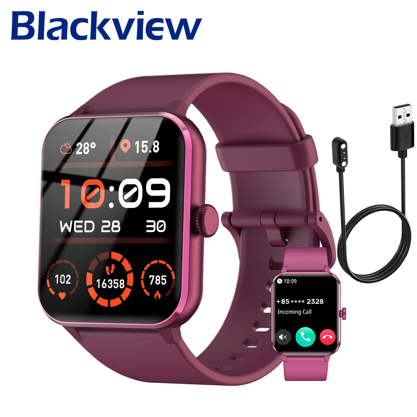 Blackview New Upgraded Smart Watch For Men Women For IPhone Android, 4.7 cm Fitness Tracker Wireless Call (Answer/Make), 100+ Sport Modes, Sports Data Monitoring Multi-functional Sports Bracelet, Black Pink Red Blue Gray. 256