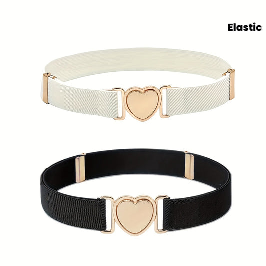 Lot de 2 ceintures élastiques ajustables pour femmes – Boucle cœur élégante, parfaites pour jeans et robes, couleur noire