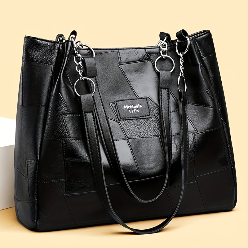 Sac Cabas Femme Élégant – Grande Capacité, Cuir Synthétique Léger, Sac à Main avec Bandoulière Fixe et Fermeture Éclair, Cuir Synthétique à Motif Quadrillé, Idéal pour Travail, Voyage et Déplacements Quotidiens