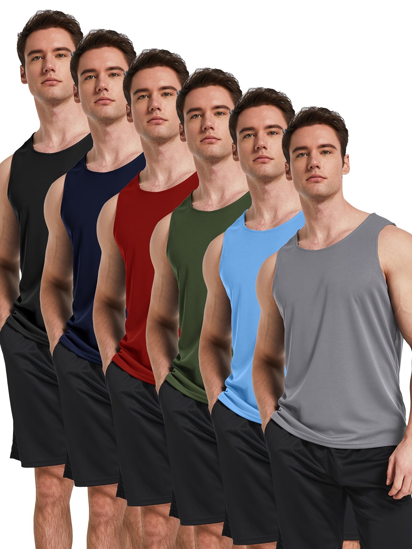 Lot de 6 Débardeurs Sport Homme – Séchage Rapide, Polyester Respirant