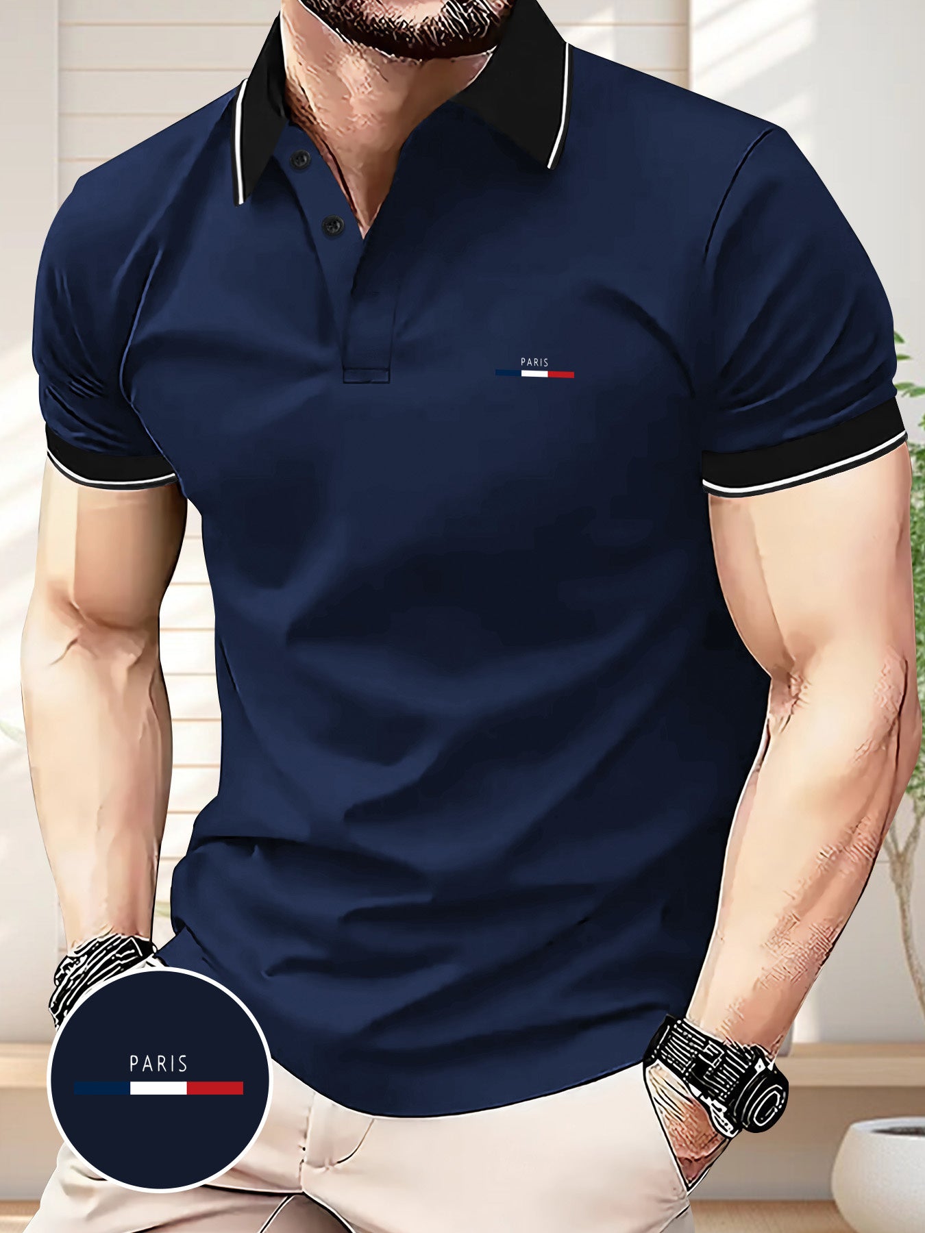 Men's Summer Business Casual Shirt - Maroon with Black Contrast Collar & Sleeve Trim, Geometric Pattern, Breathable Short Sleeve Golf & Tennis Shirt, Regular Fit, Machine Washable, Outdoor Leisurewear, Highquality Fa