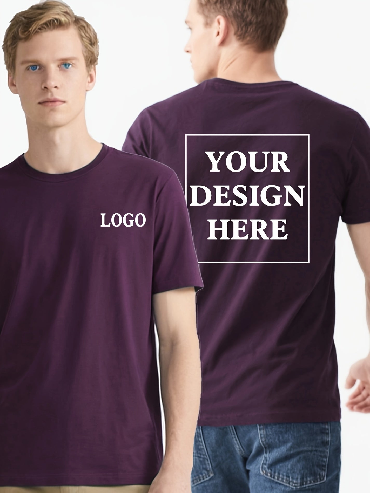 Men's Custom Text/Logo T-Shirt 100% Cotton Personalized Short Sleeve Round Neck Casual Summer Top with Your Own Text, Photo or Logo Printing - DIY Orders Suitable for Events, Promotions, Gifts (Men's Fashion)