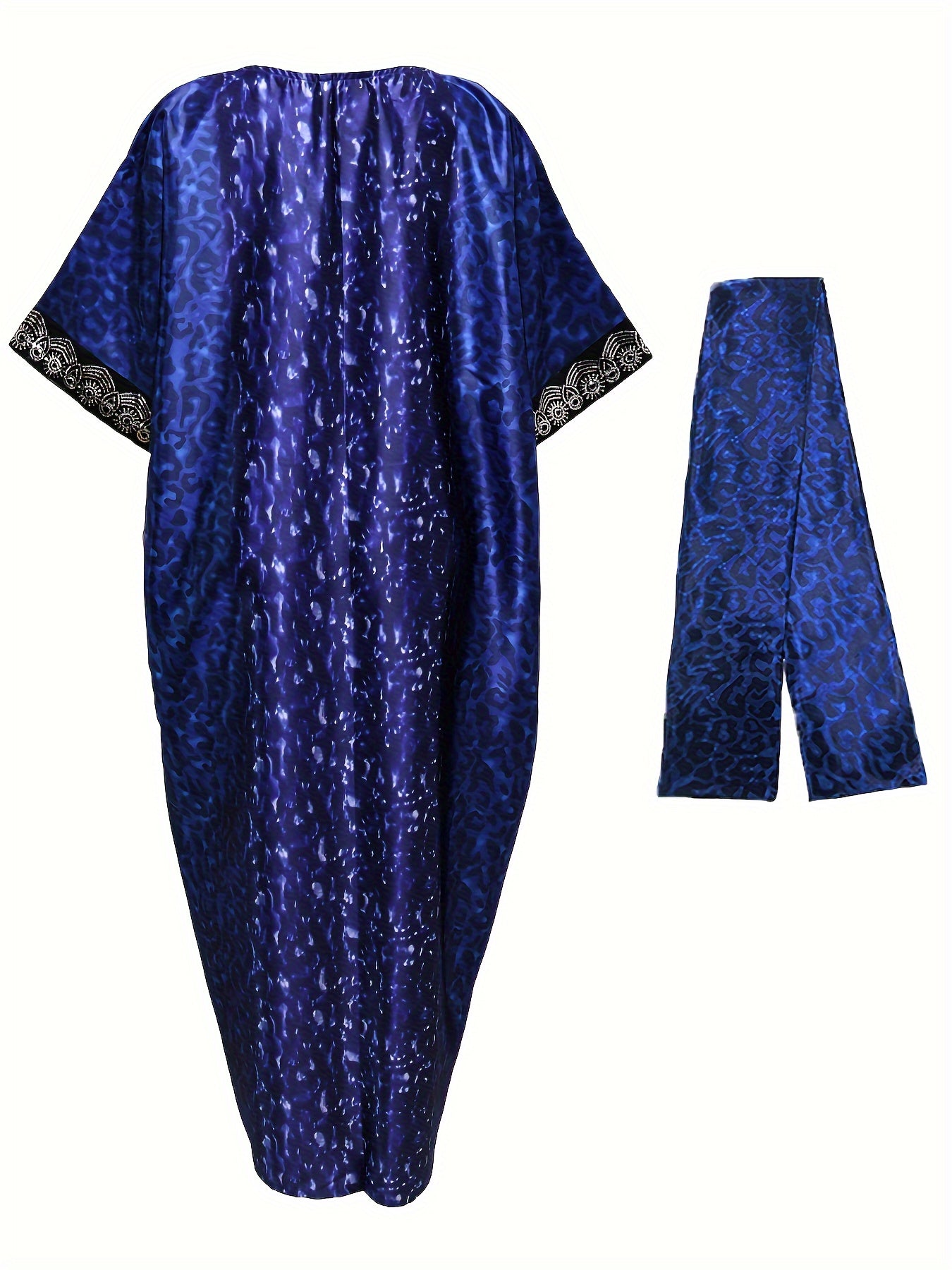 Robe Kaftan Turque Moyen-Orient – Ornée de Sequins, Manches Chauve-Souris et Foulard, Longueur Sol, Imprimé Intégral, Tissu Non Extensible, Parfaite pour Mariages, Fêtes et Événements Culturels