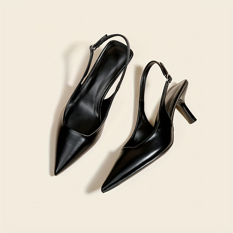 Escarpins Élégants Noirs à Talons Aiguilles pour Femme – Bout Pointu, Tige Synthétique Élancée, Détail Boucle Métallique, Polyvalents Toutes Saisons, Semelle en Caoutchouc Légère et Durable – Parfaits pour Soirées et Travail