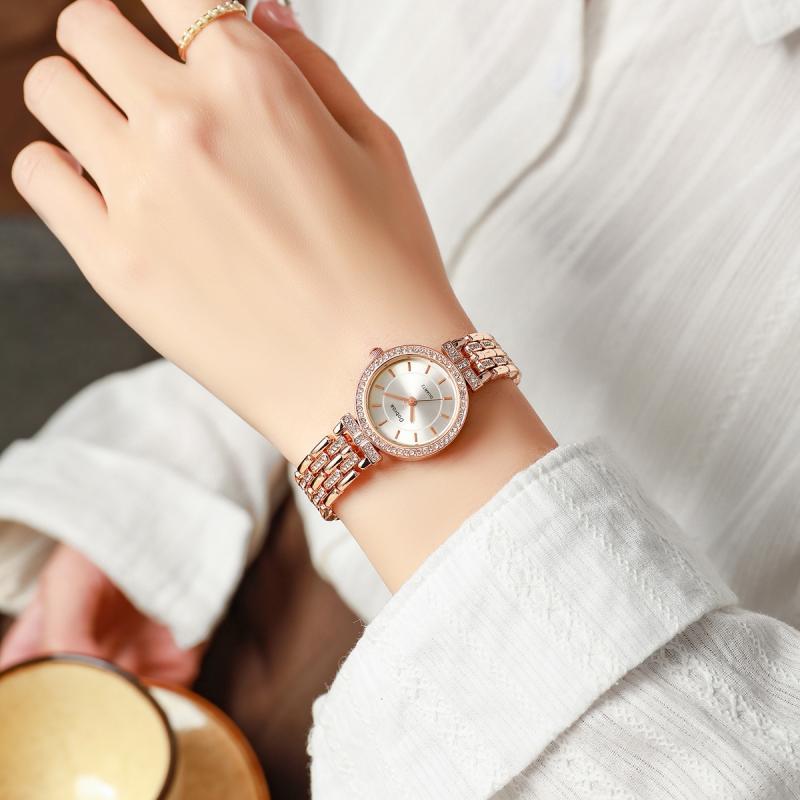 Montre Femme de Luxe – Minimaliste, Mouvement Quartz, Boîtier Rond en Alliage, Cadran Blanc avec Accents Dorés, Élégante pour Quotidien et Occasions Formelles