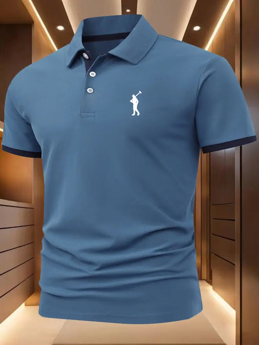 A432 - Men's Fashion Minimalist Striped Print Summer Breathable Shirt with Collar, Trendy Golf Style, Slight Stretch, Super Comfortable, Breathable, Versatile, Business Casual Summer Outdoor Activity Top