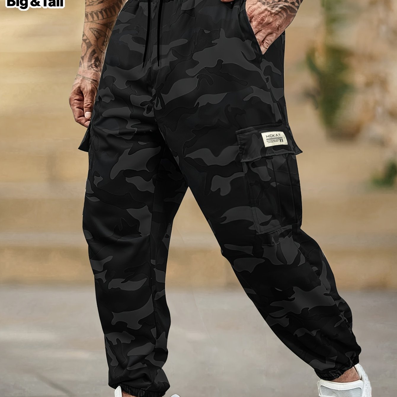 Pantalon camouflage grande taille  pour homme – poches à rabat, taille à cordon, cargo outdoor respirant, idéal chasse et tenue décontractée, printemps/automne, coupe régulière