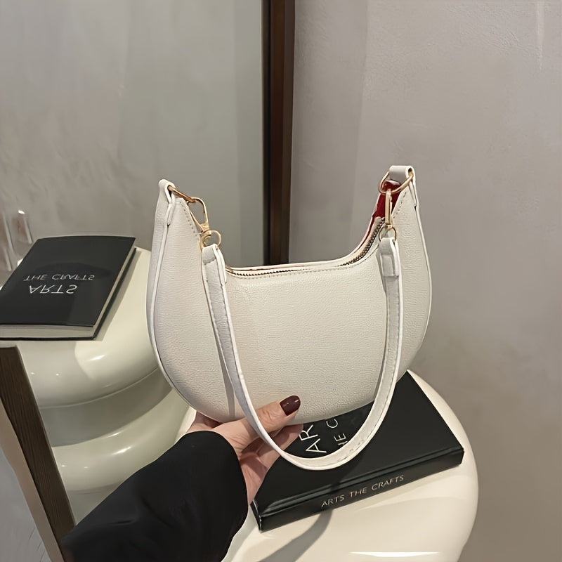 Sac Bandoulière Femme de Luxe en Forme de Croissant — Bandoulière Détachable et Réglable, Fermeture Magnétique, Détails Métalliques Dorés, Doublure Intérieure, Fermeture Éclair, Accessoire de Mode Polyvalent, Sac Élégant, Construction Durable, Sac Stylé